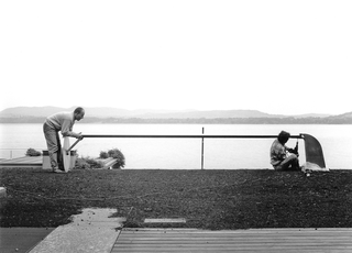 Anello, Umberto Cavenago and Libero Michielin during the installation